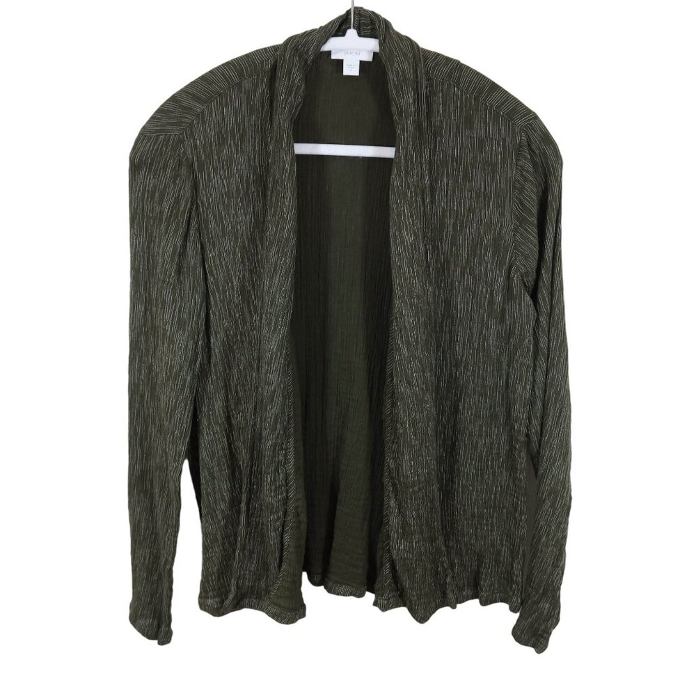 PUREJILL J Jill Dark Green Textured Gauze Open Front Cotton Cardigan Size S